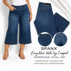 SPANX EveryWear Wide Leg Cropped Jeans 3X Tall NWT High Rise Tummy Control